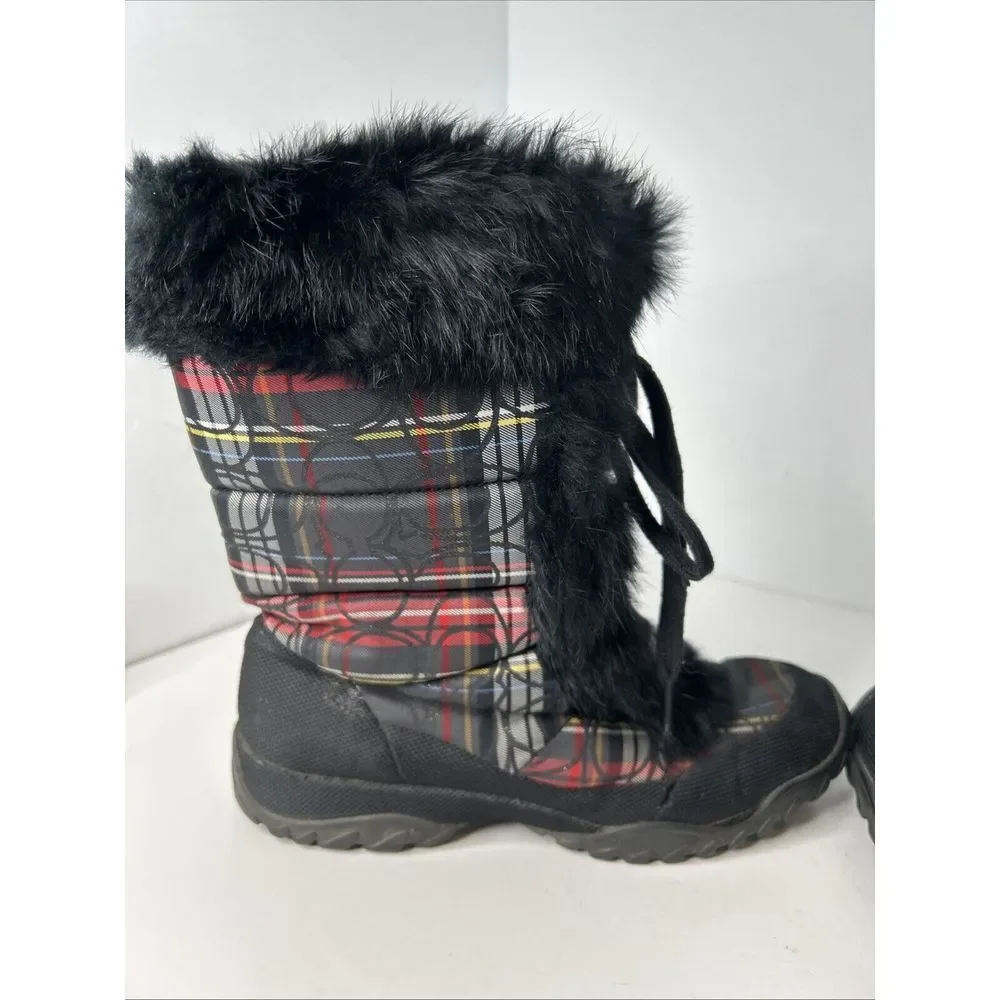 Coach Jennie Signature Rabbit Fur Black & Red Plaid Boots RARE‎ Size 9.5 EUC